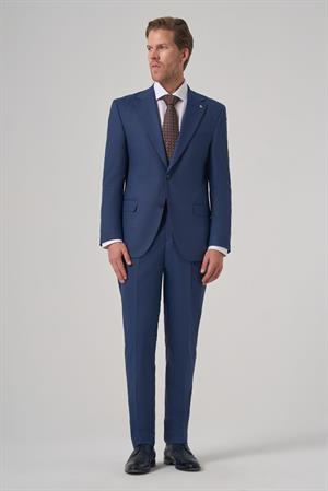 Morven Erkek Lacivert Yünlü Trend Desenli Dynamic Fit Mono Yaka Takım Elbise