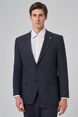 Morven Erkek Lacivert Yünlü Trend Desenli Dynamic Fit Mono Yaka Takım Elbise
