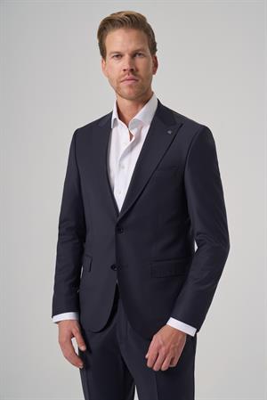 Morven Erkek Lacivert Yünlü Trend Düz Slim Fit Sivri Yaka Takım Elbise