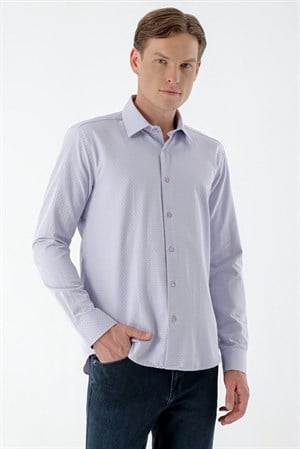Morven Erkek Lila Dobby Armür Slim Fit Gömlek