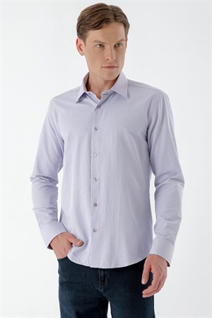 Morven Erkek Lila Dobby Armür Slim Fit Gömlek