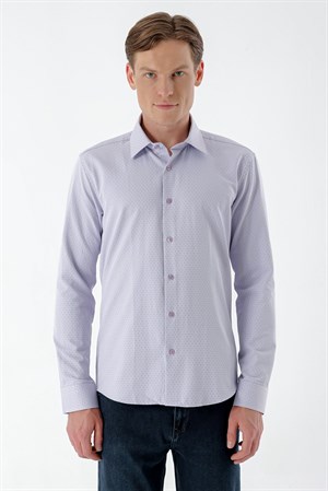 Morven Erkek Lila Dobby Armür Slim Fit Gömlek