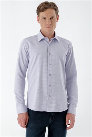 Morven Erkek Lila Dobby Armür Slim Fit Gömlek