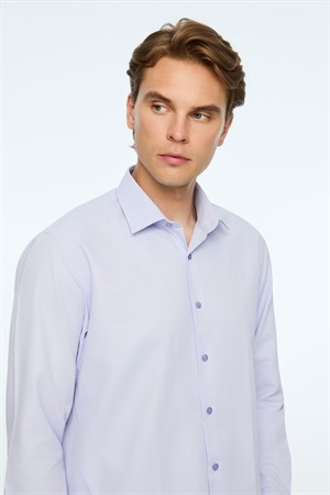 Morven Erkek Lila Düz Slim Fit Sert Yaka Gömlek