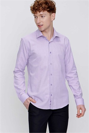 Morven Erkek Lila Pamuklu Oxford Düz Slim Fit Dar Kesim Pensli Gömlek