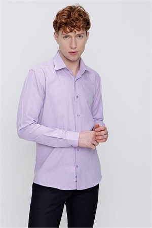 Morven Erkek Lila Pamuklu Oxford Düz Slim Fit Dar Kesim Pensli Gömlek
