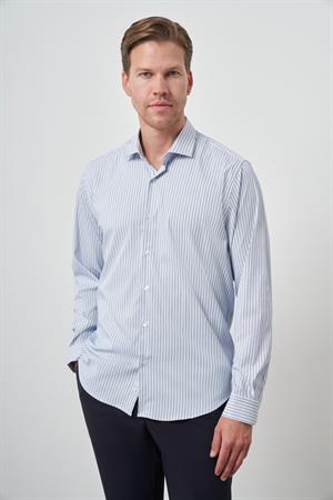 Morven Erkek Marine Çizgi Desen Trend Slim Fit Gömlek