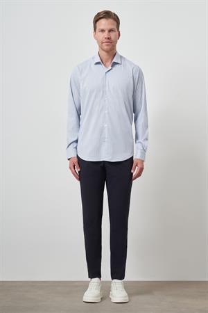 Morven Erkek Marine Çizgi Desen Trend Slim Fit Gömlek