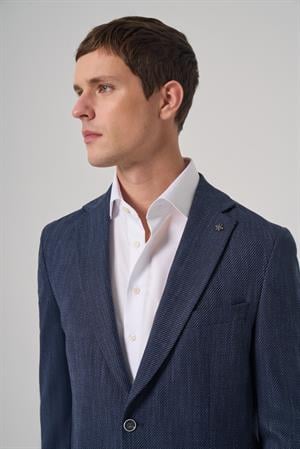 Morven Erkek Marine Poliviskon Trend Desenli Dynamic Fit Mono Yaka Ceket