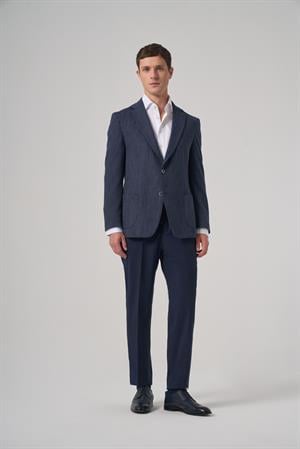 Morven Erkek Marine Poliviskon Trend Desenli Dynamic Fit Mono Yaka Ceket