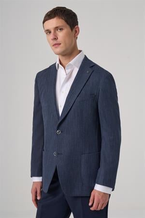 Morven Erkek Marine Poliviskon Trend Desenli Dynamic Fit Mono Yaka Ceket