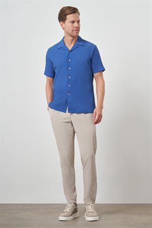Morven Erkek Mavi Apaş Yaka Kısa Kol Gömlek