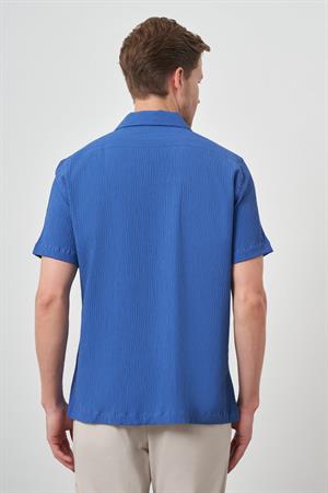 Morven Erkek Mavi Apaş Yaka Kısa Kol Gömlek