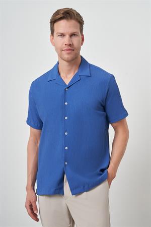 Morven Erkek Mavi Apaş Yaka Kısa Kol Gömlek