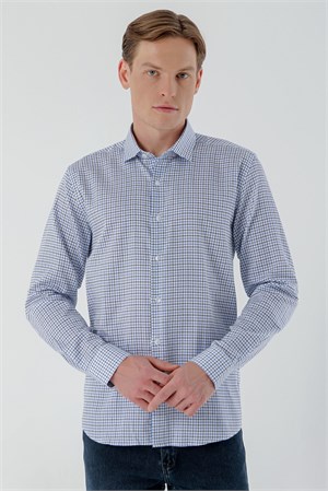 Morven Erkek Mavi B.Gabardin Pamuk Desenli Slim Fit Gömlek