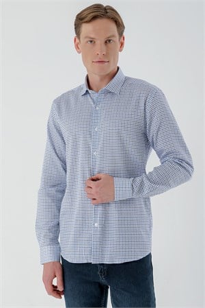 Morven Erkek Mavi B.Gabardin Pamuk Desenli Slim Fit Gömlek