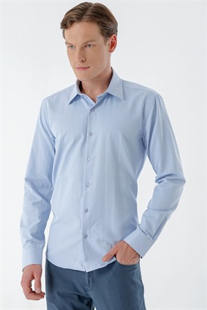 Morven Erkek Mavi Dobby Armür Slim Fit Gömlek
