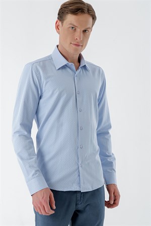 Morven Erkek Mavi Dobby Armür Slim Fit Gömlek