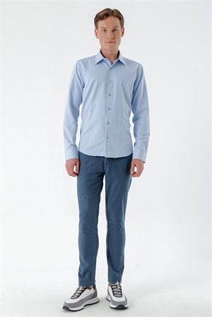 Morven Erkek Mavi Dobby Armür Slim Fit Gömlek