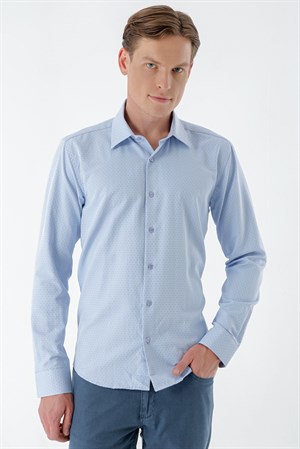 Morven Erkek Mavi Dobby Armür Slim Fit Gömlek