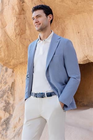 Morven Erkek Mavi Dokuma Slim Fit Torba Cep Mono Yaka Spor Ceket