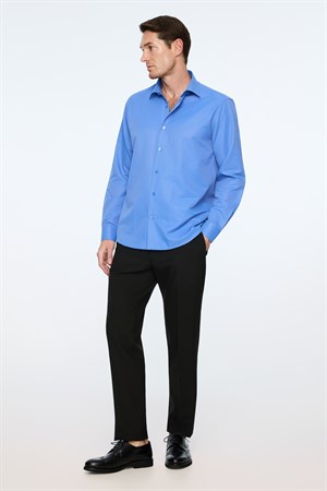 Morven Erkek Mavi Düz Slim Fit Sert Yaka Gömlek