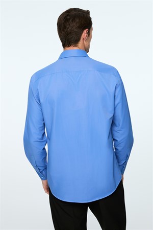 Morven Erkek Mavi Düz Slim Fit Sert Yaka Gömlek