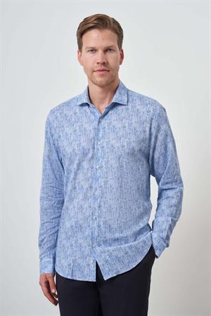Morven Erkek Mavi Keten Trend Dynamic Fit Düğmeli Yaka Gömlek