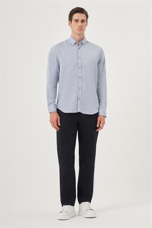 Morven Erkek Mavi Kışlık Düğmeli Yaka Dynamic Fit Gömlek