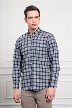 Morven Erkek Mavi Kışlık Düğmeli Yaka Regular Fit Gömlek