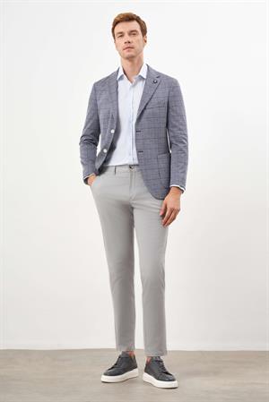 Morven Erkek Mavi Örme Slim Fit Torba Cep Mono Yaka Spor Ceket