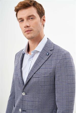 Morven Erkek Mavi Örme Slim Fit Torba Cep Mono Yaka Spor Ceket