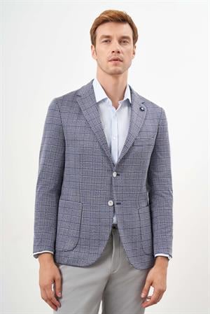 Morven Erkek Mavi Örme Slim Fit Torba Cep Mono Yaka Spor Ceket