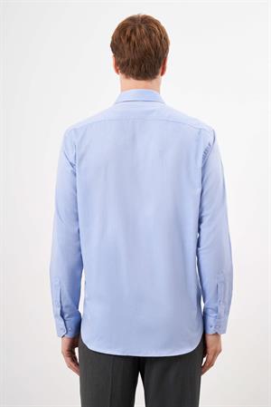 Morven Erkek Mavi Pamuk Düz Desen Sert Yaka Regular Fit Gömlek