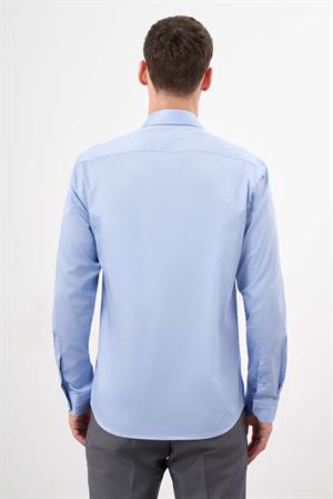 Morven Erkek Mavi Pamuk Düz Desen Sert Yaka Slim Fit  Gömlek