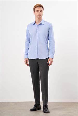 Morven Erkek Mavi Pamuk Düz Desen Sert Yaka Regular Fit Gömlek