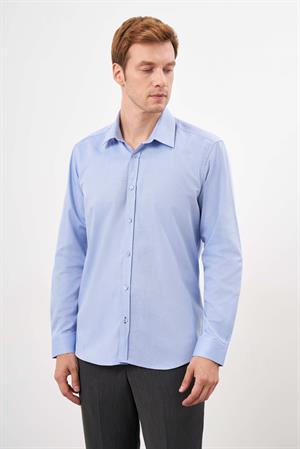 Morven Erkek Mavi Pamuk Düz Desen Sert Yaka Regular Fit Gömlek