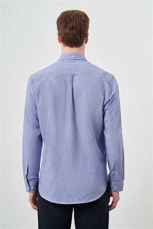 Morven Erkek Mavi Pamuk Ekoseli Düğmeli Yaka Regular Fit Gömlek