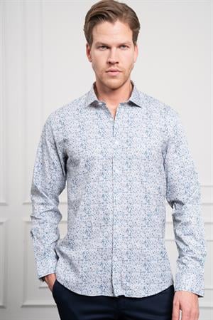 Morven Erkek Mavi Pamuk Trend Düğmeli Yaka Dynamic Fit Rahat Kesim Gömlek