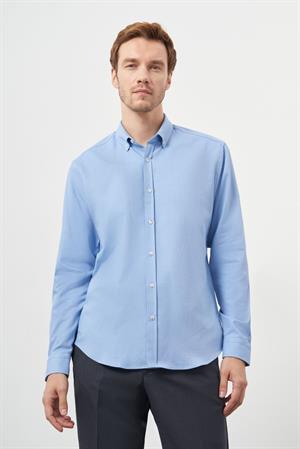 Morven Erkek Mavi Pamuk Trend Dynamic Fit Düğmeli Yaka Gömlek