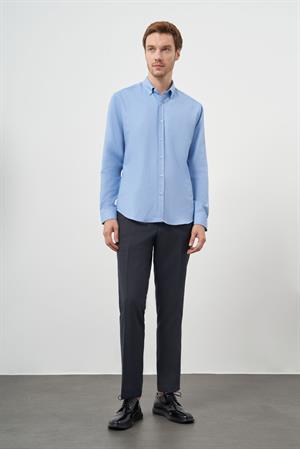 Morven Erkek Mavi Pamuk Trend Dynamic Fit Düğmeli Yaka Gömlek