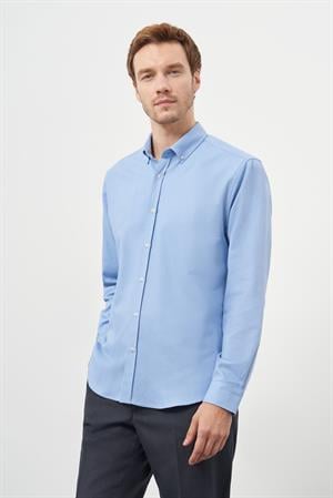 Morven Erkek Mavi Pamuk Trend Dynamic Fit Düğmeli Yaka Gömlek