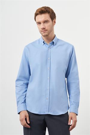 Morven Erkek Mavi Pamuk Trend Dynamic Fit Düğmeli Yaka Gömlek
