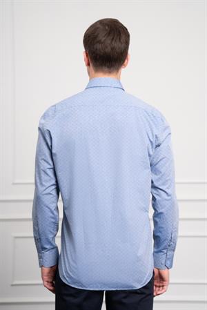 Morven Erkek Mavi Pamuk Trend Regular Fit Sert Yaka Gömlek