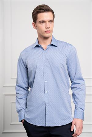 Morven Erkek Mavi Pamuk Trend Regular Fit Sert Yaka Gömlek