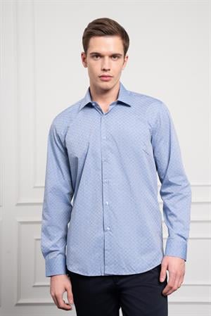 Morven Erkek Mavi Pamuk Trend Regular Fit Sert Yaka Gömlek