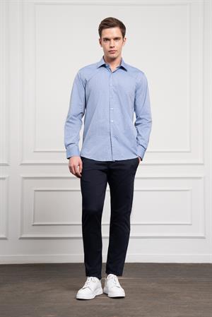 Morven Erkek Mavi Pamuk Trend Regular Fit Sert Yaka Gömlek