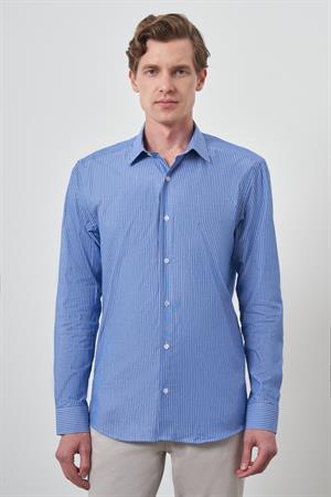 Morven Erkek Mavi Pamuk Trend Slim Fit Sert Yaka Gömlek