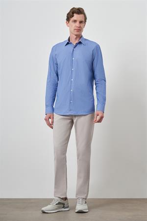 Morven Erkek Mavi Pamuk Trend Slim Fit Sert Yaka Gömlek