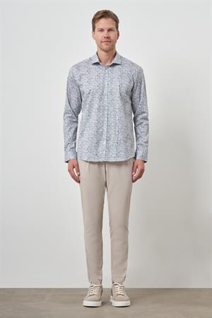 Morven Erkek Mavi Pamuk Trend Slim Fit İtalyan Yaka Gömlek